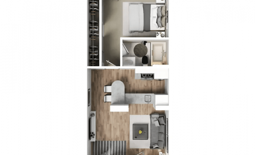 1 Bedroom 536 Sq Ft - 1 bedroom floorplan layout with 1 bathroom and 536 square feet