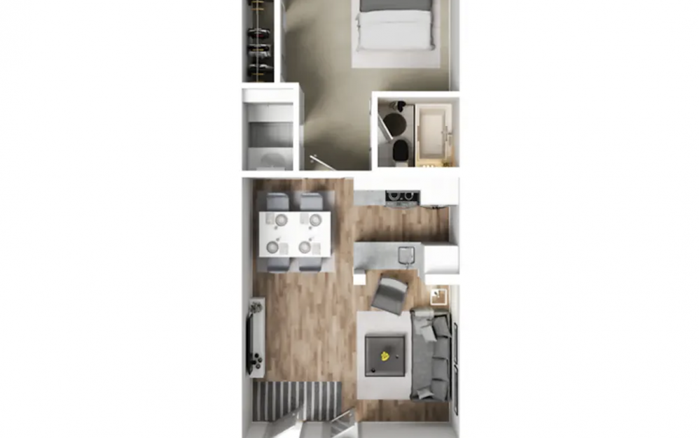 1 Bedroom 600 Sq Ft - 1 bedroom floorplan layout with 1 bath and 600 square feet.