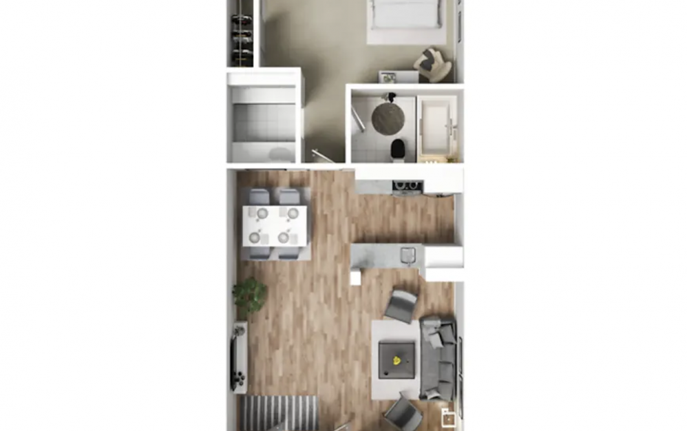 1 Bedroom 650 Sq Ft - 1 bedroom floorplan layout with 1 bath and 650 square feet.